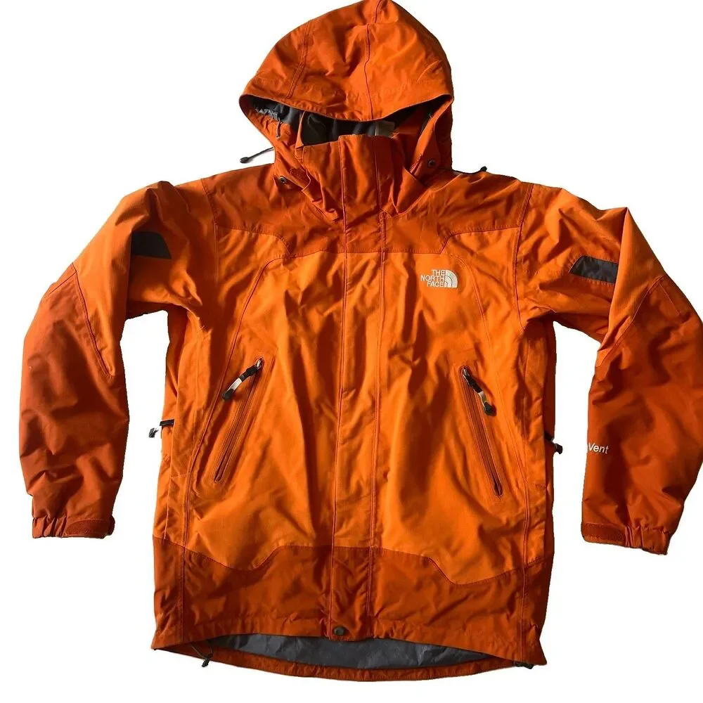 The North Face Jacket Parka Hyvent Mens S Small Orange Hooded Full Zip Vents EUC